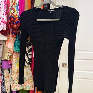 Fashion Nova Black Long Sleeve Ribbed Tee
